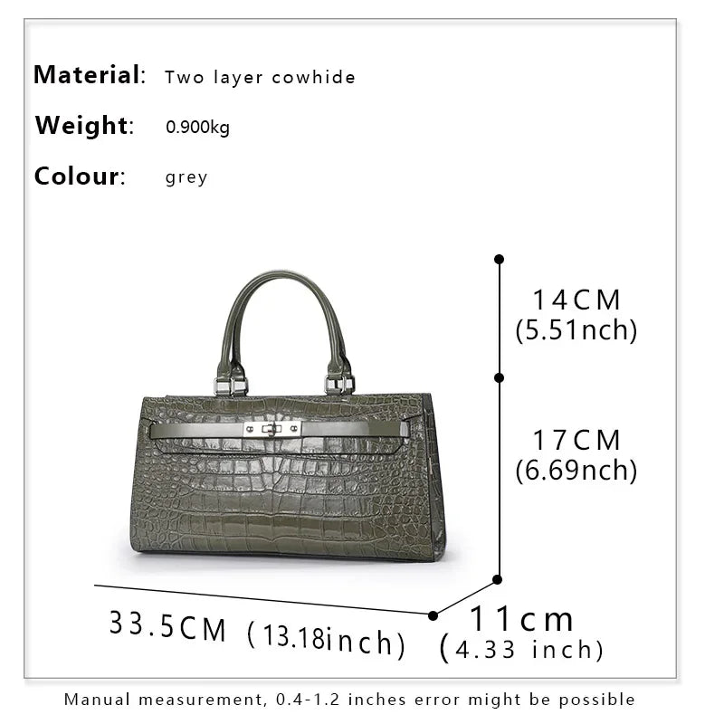 Women's Crocodile Pattern Genuine Leather Handbag Shoulder Tote Bag
