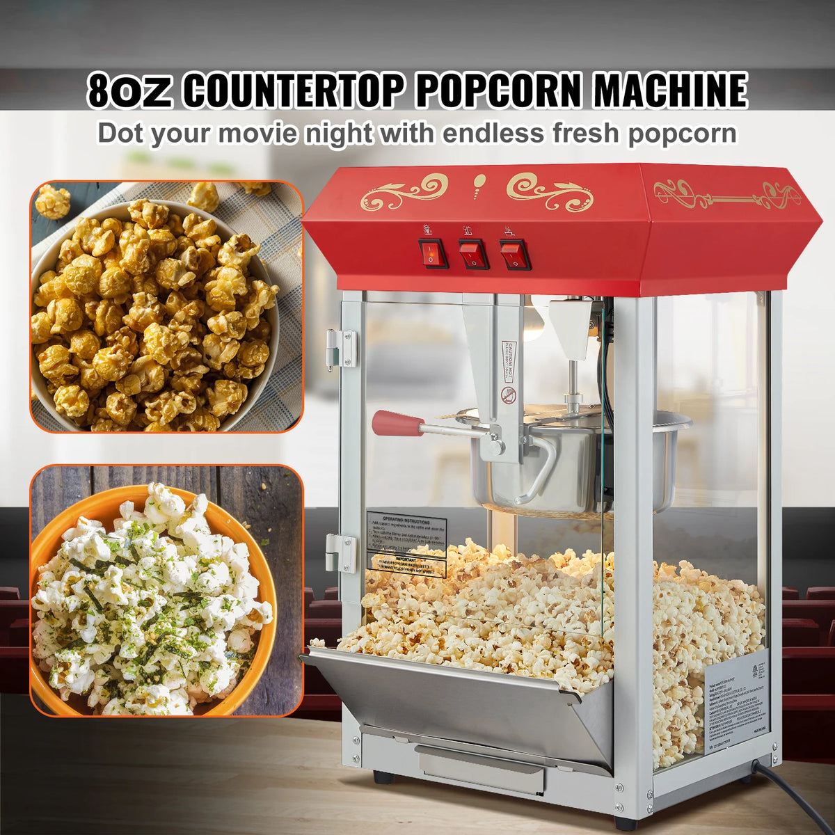 Commercial Electric Countertop Popcorn Maker Machine with SUS304 Heating Tube