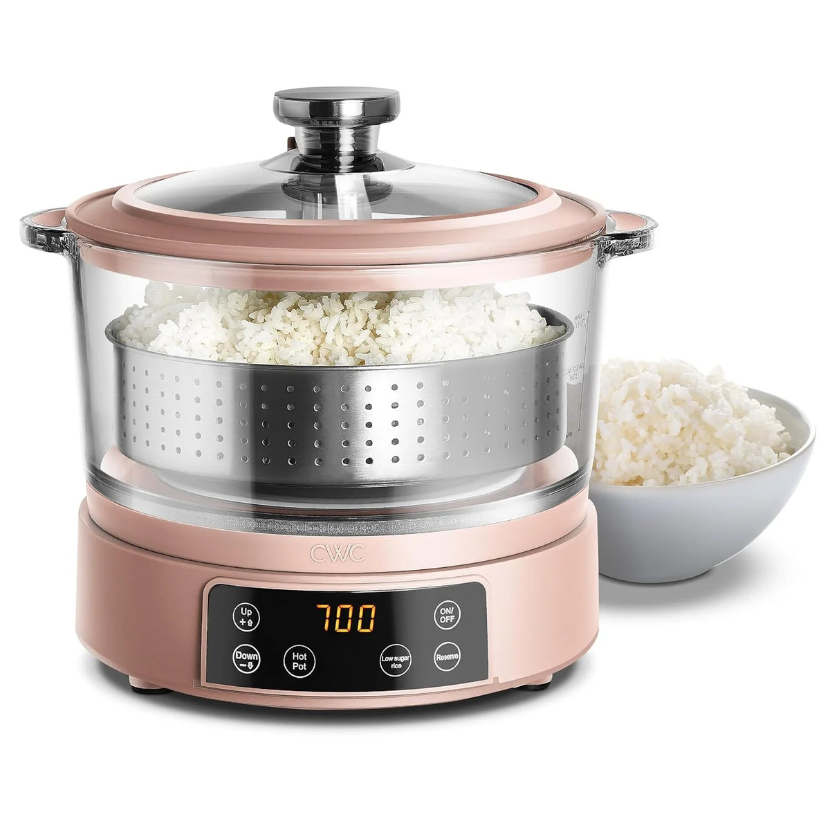 3L Glass Low Carb Rice Cooker with Auto Lift Filter Basket