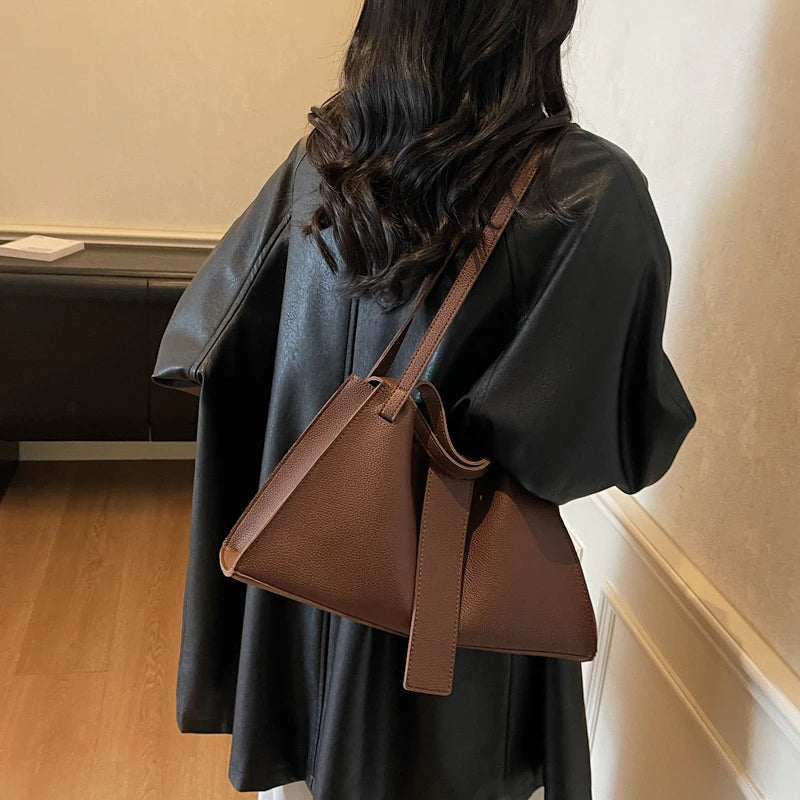 Women's Fashion Solid PU Leather Shoulder Tote Bag