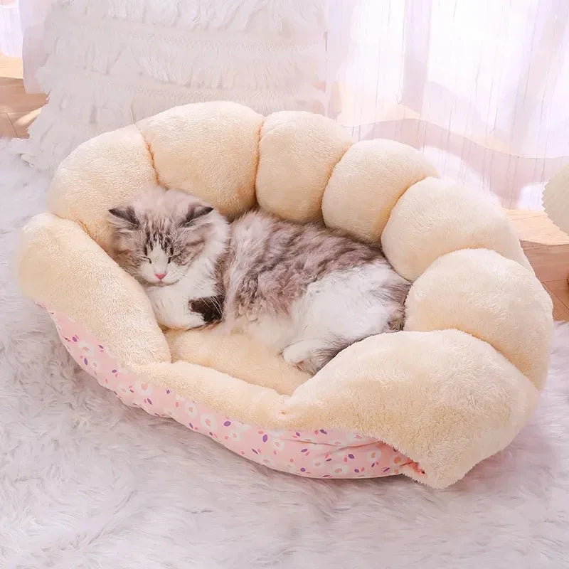 Warm Fluffy Plush Basket House Bed for Cats Dogs