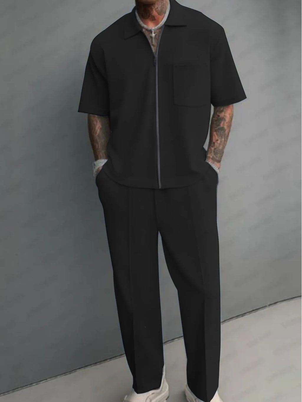Men's Casual Half-Zip Polo Shirt and Pants Tracksuit Set