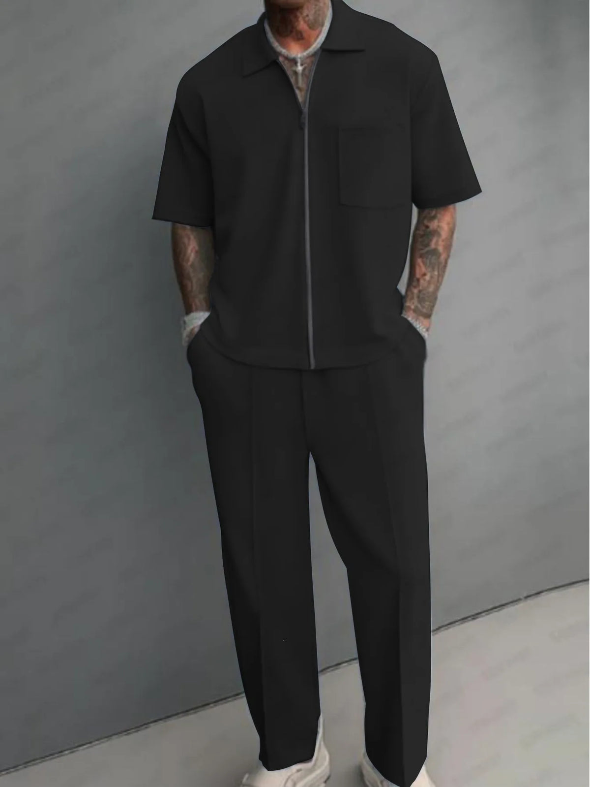 Men's Casual Half-Zip Polo Shirt and Pants Tracksuit Set