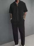 Men's Casual Half-Zip Polo Shirt and Pants Tracksuit Set