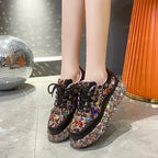 Women's Rhinestone Platform Lace-Up Sneakers