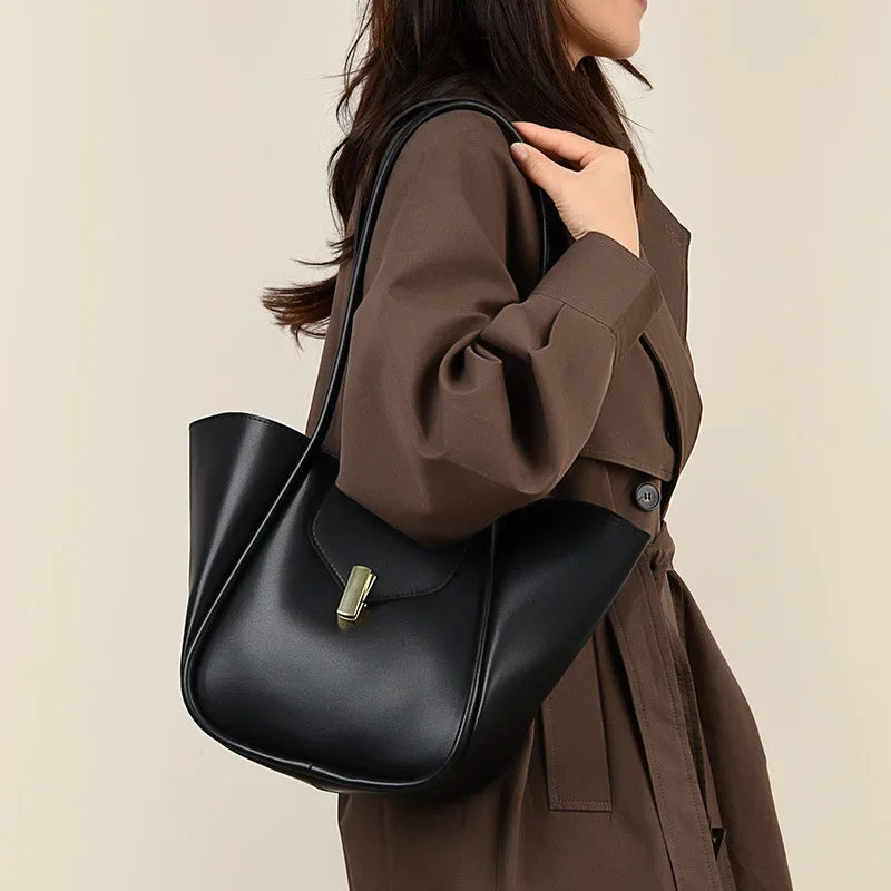 Women's Fashion Solid PU Leather Shoulder Tote Bag