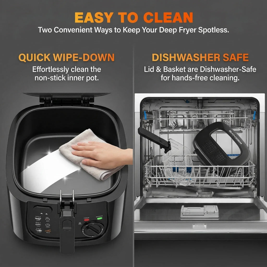 1600W Electric Deep Fryer with 2.6-Quart Non-Stick Basket