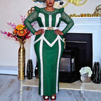 Women's African Diamond Pleated Long Evening Gown