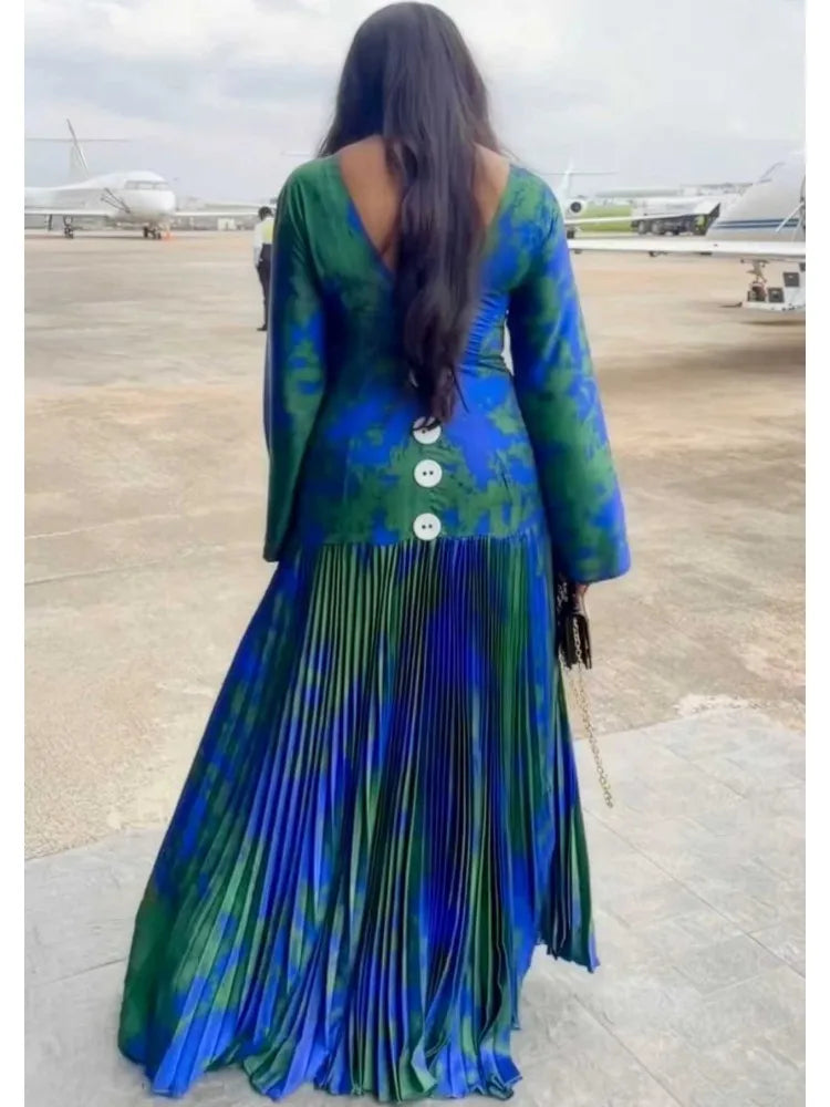 Women's Elegant Dashiki Long Sleeve Maxi Dress