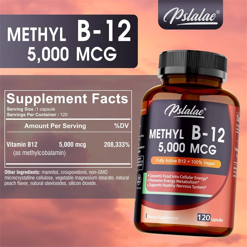 Vitamin B12 5000 mcg Energy and Brain Support Capsules