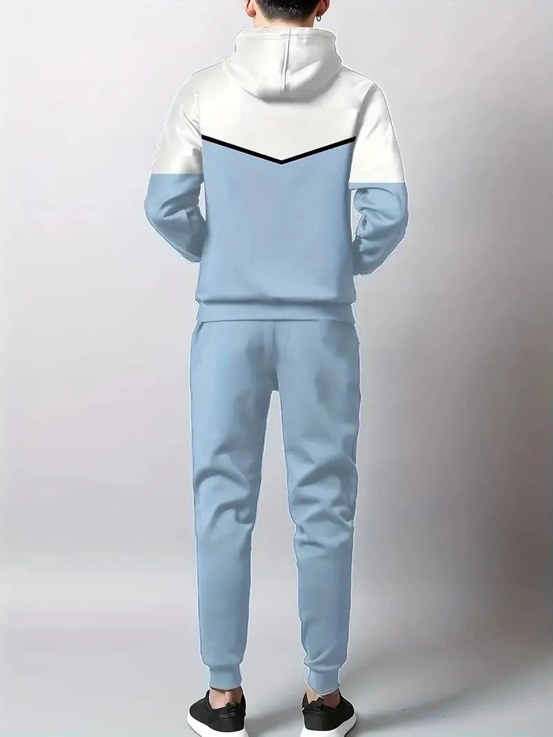 Men's 3D Striped Pattern Print Sweatshirt and Pants Two-Piece Set