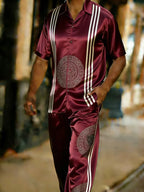 Men's Baroque Print Short Sleeve Shirt and Pants Two Piece Set