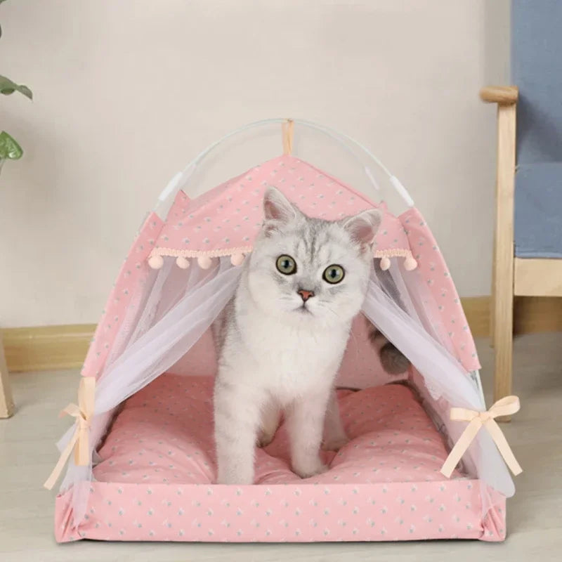 Cute Foldable Tent Bed House for Cats Dogs