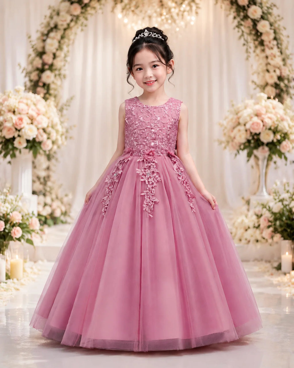 Girls' Tulle Embroidered Ball Gown Flower Girl Dress