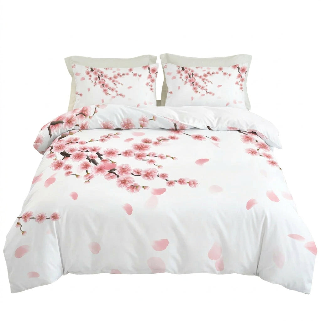 Cherry Blossom Print Duvet Cover Set with Pillowcases