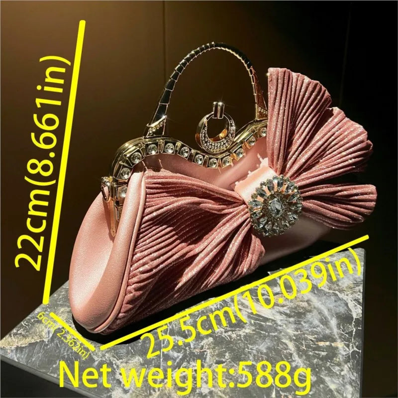 Women's Luxury Diamond Pleated Big Bow Evening Shoulder Bag
