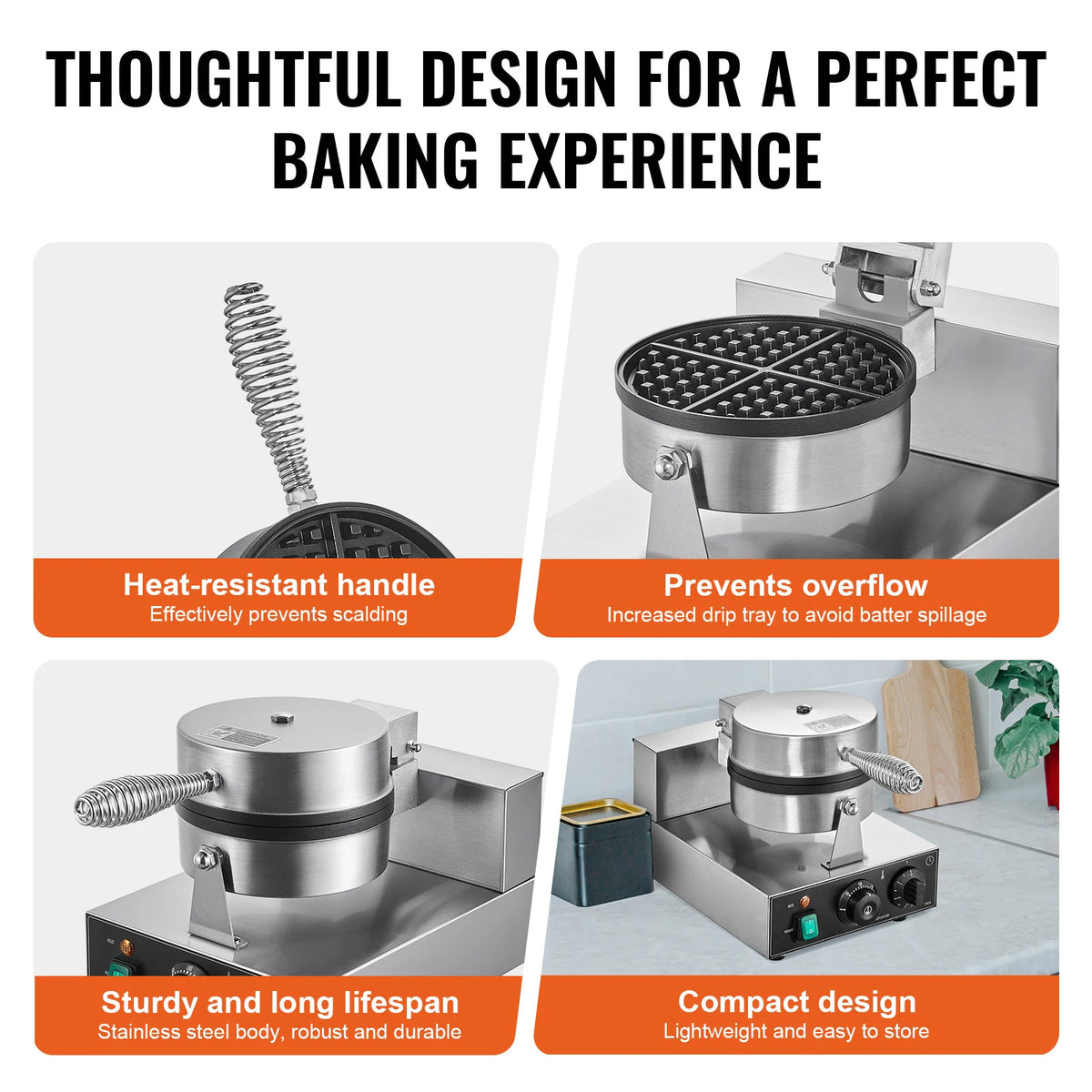 Commercial Electric Stainless Steel Belgian Waffle Maker