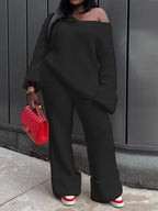 Women's Warm Knitted Sweater and Pants Two-Piece Set