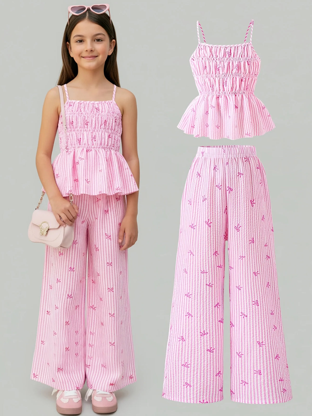 Girls' Striped Bowknot Halter Top and Pants 2-Piece Set