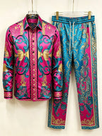 Men's Baroque Print Short Sleeve Shirt and Pants Two Piece Set