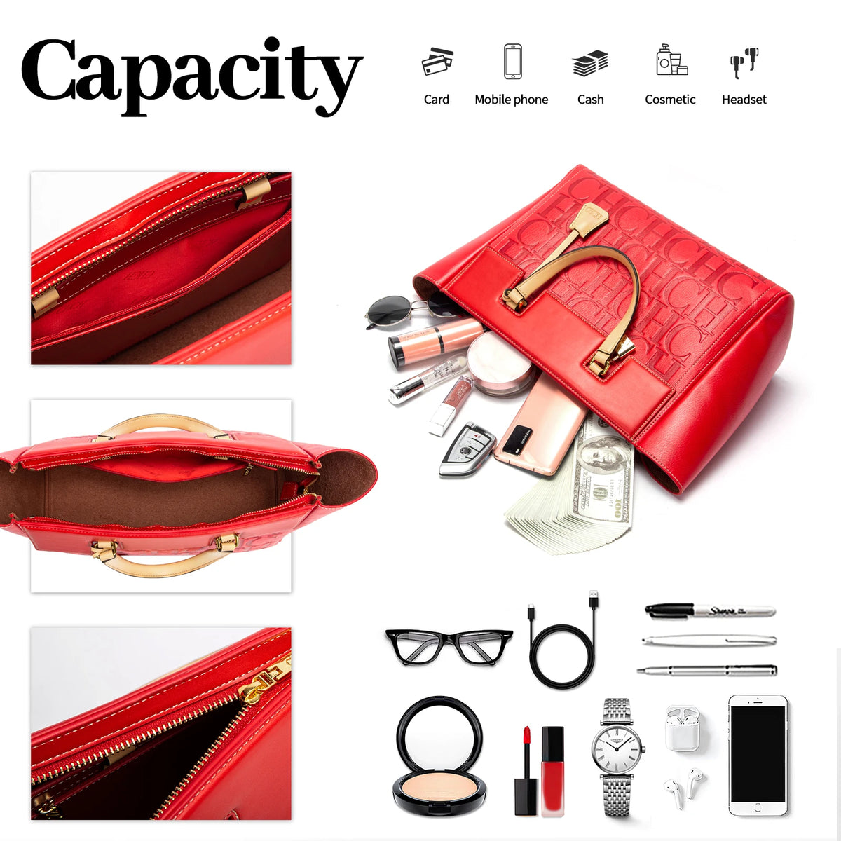 Women's Embossed Large Capacity Business Handbag