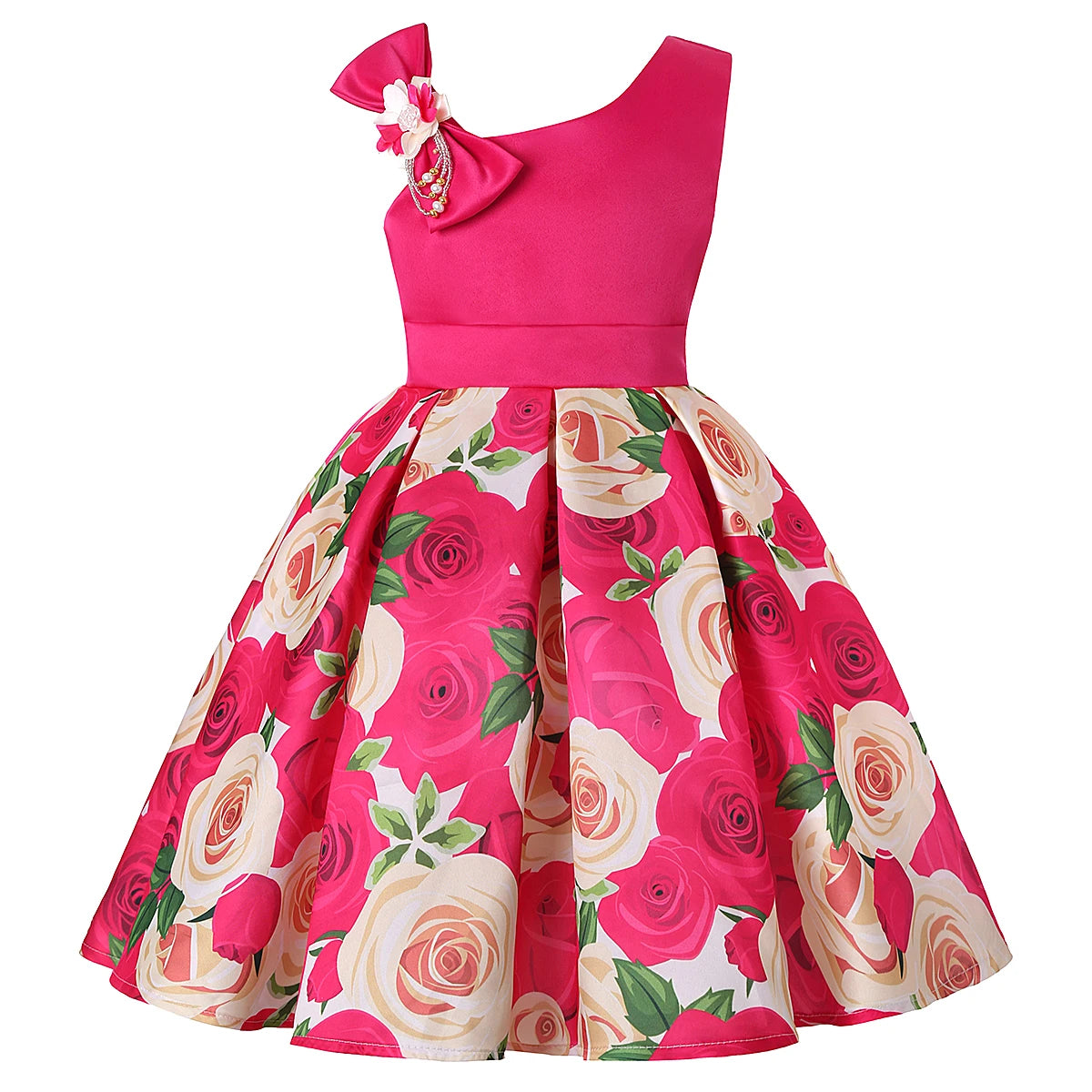 Girls' Floral Ball Gown Sleeveless Tea-Length Party Dress