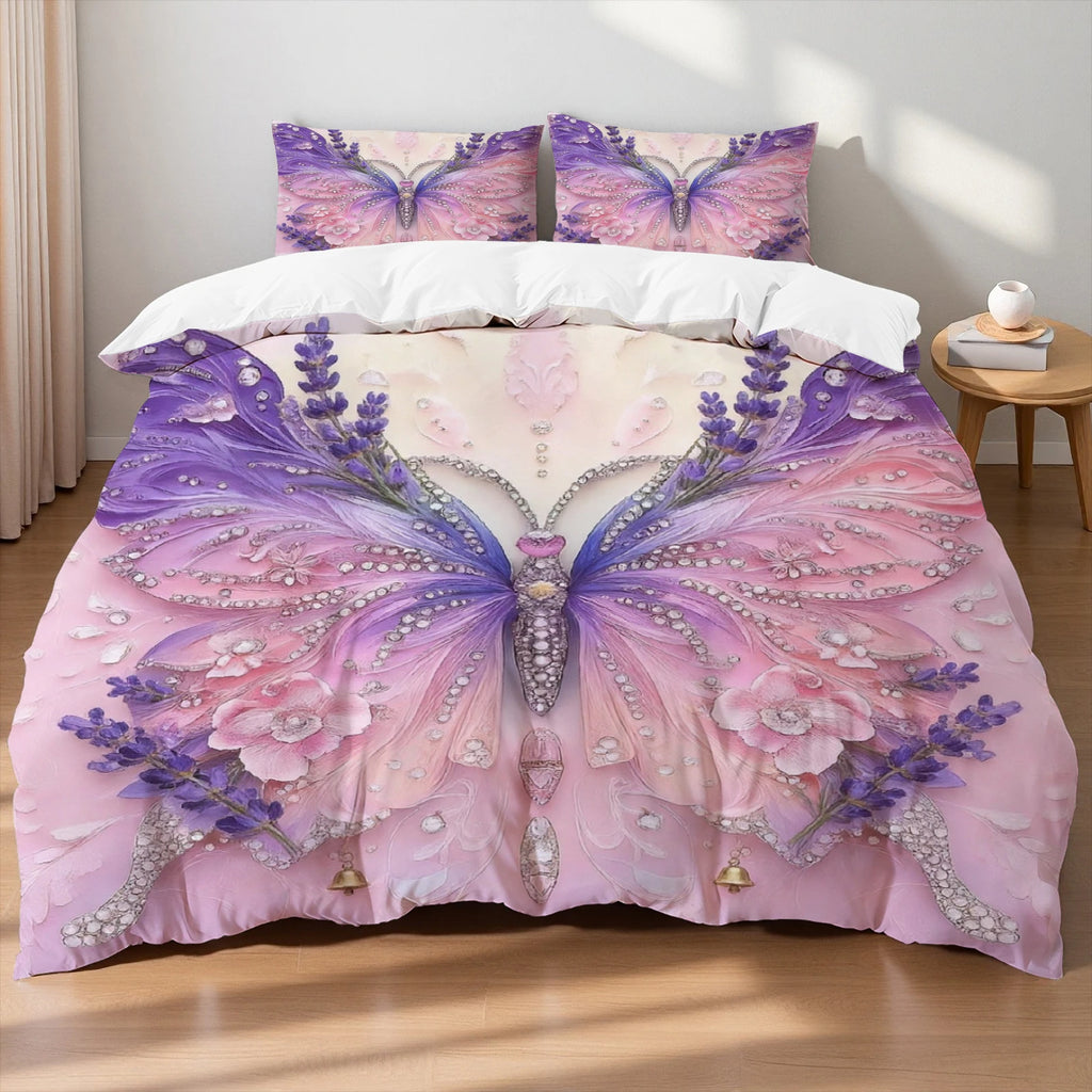 Butterfly Print Microfiber Duvet Cover Set