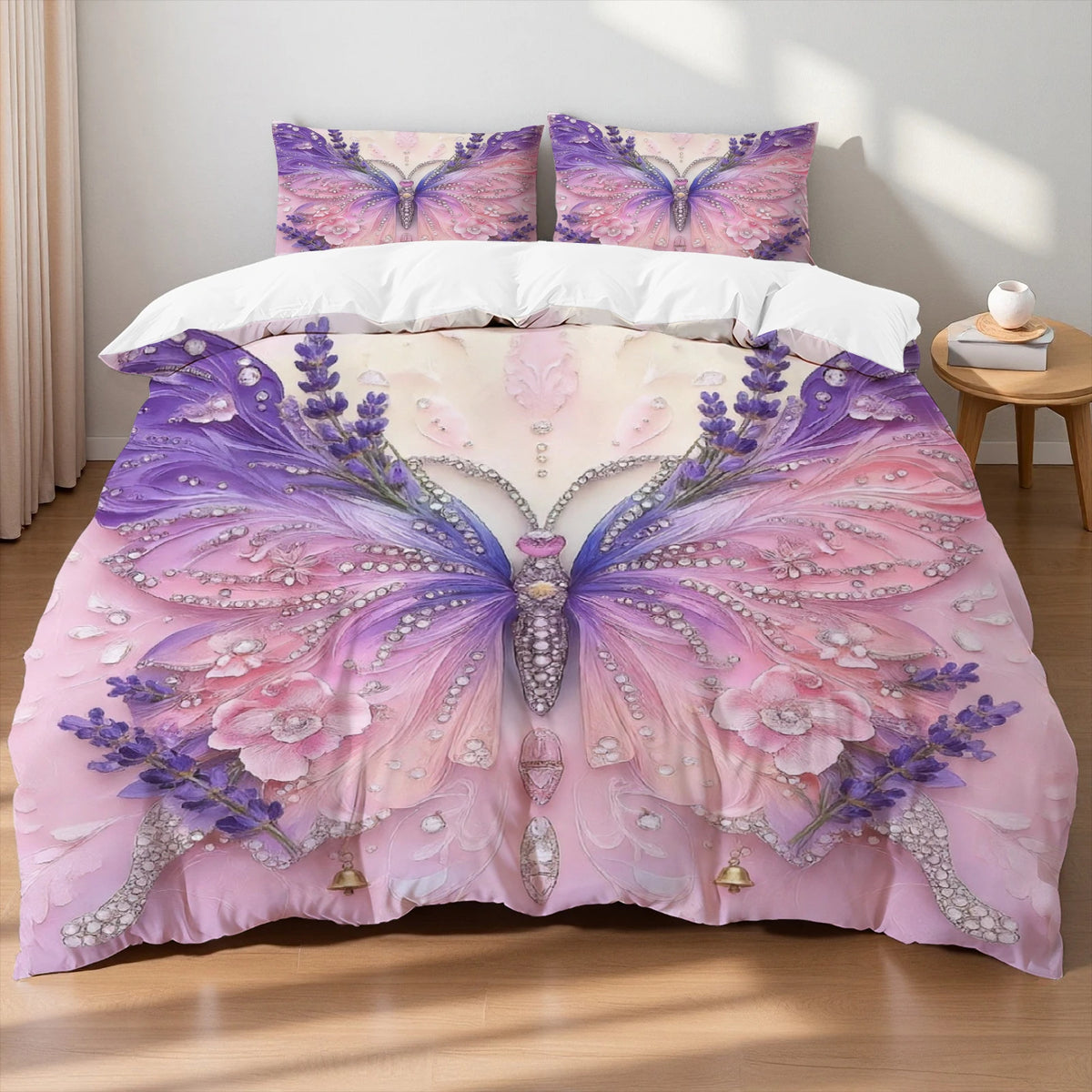 Butterfly Print Microfiber Duvet Cover Set