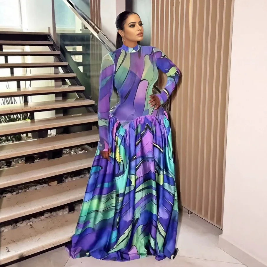 Women's A-Line Long Sleeve Midi Dress