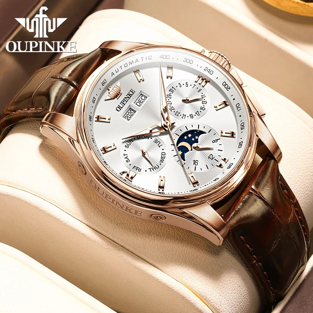 Men's Automatic Mechanical Watch with Moon Phase