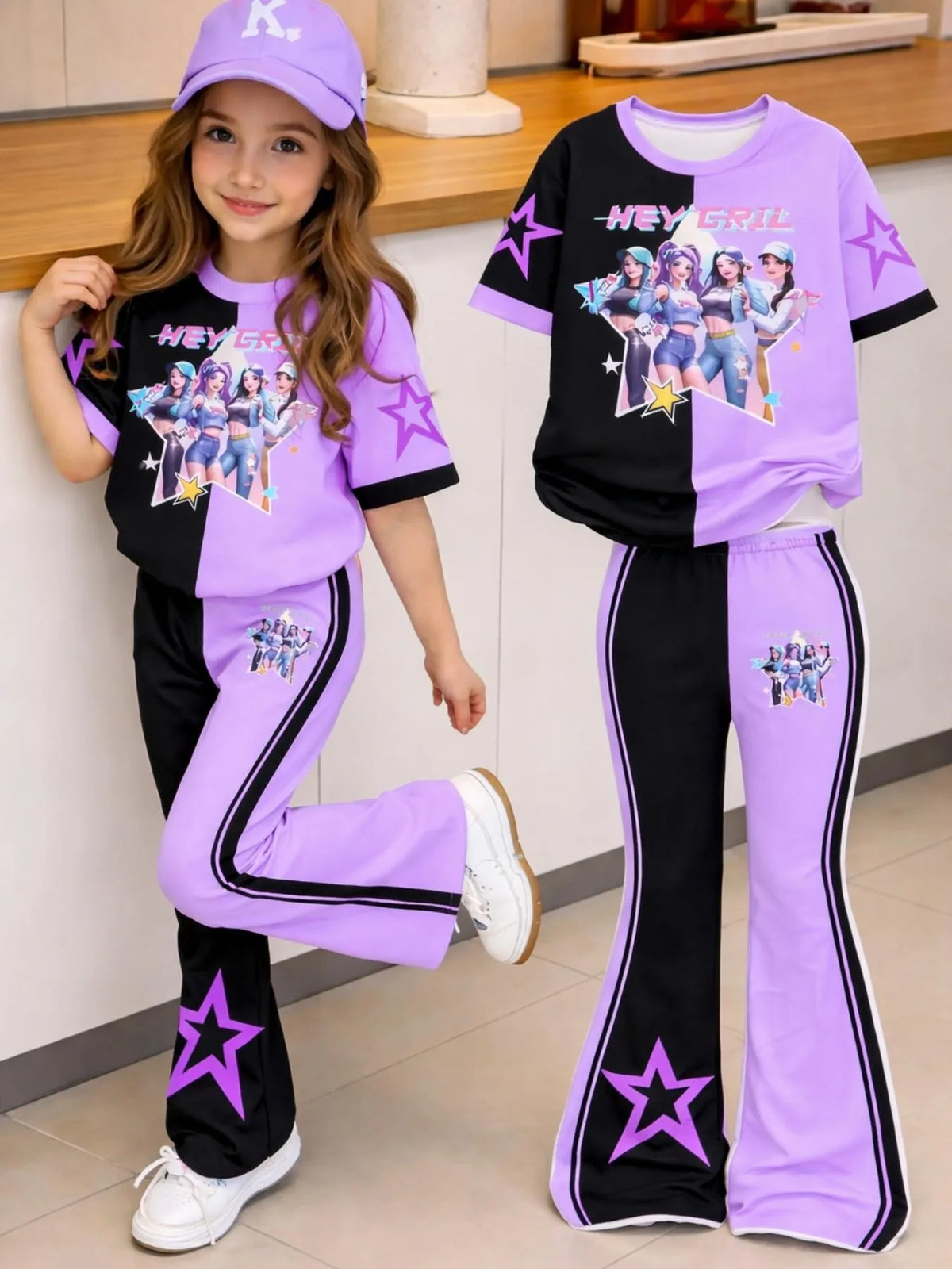 Girls' Graphic T-Shirt and Flare Pants 2-Piece Set