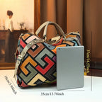 Women's Retro Geometric Color Block Genuine Leather Crossbody Tote Bag