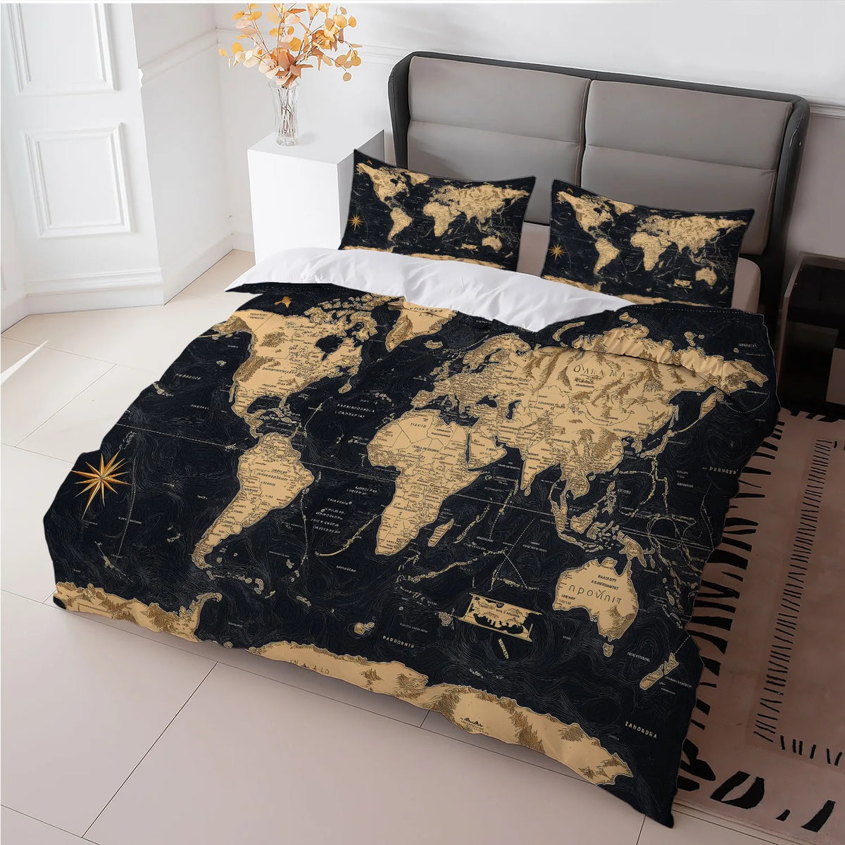 Vintage World Map Duvet Cover Set with Pillowcases
