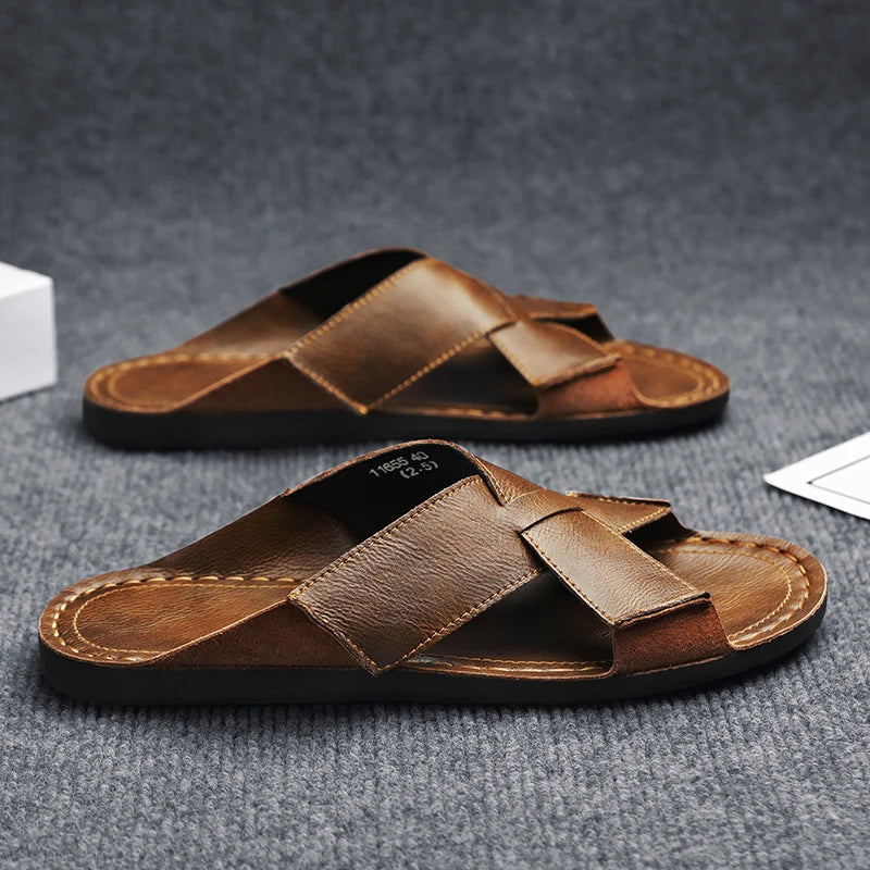 Men's Luxury Handmade Leather Slide Sandals