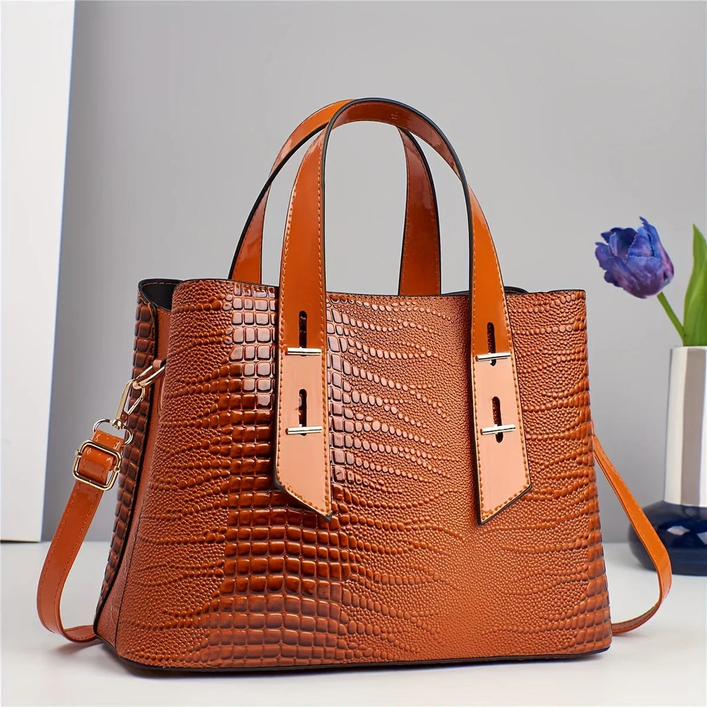 Women's Crocodile Pattern PU Leather Shoulder Tote Bag