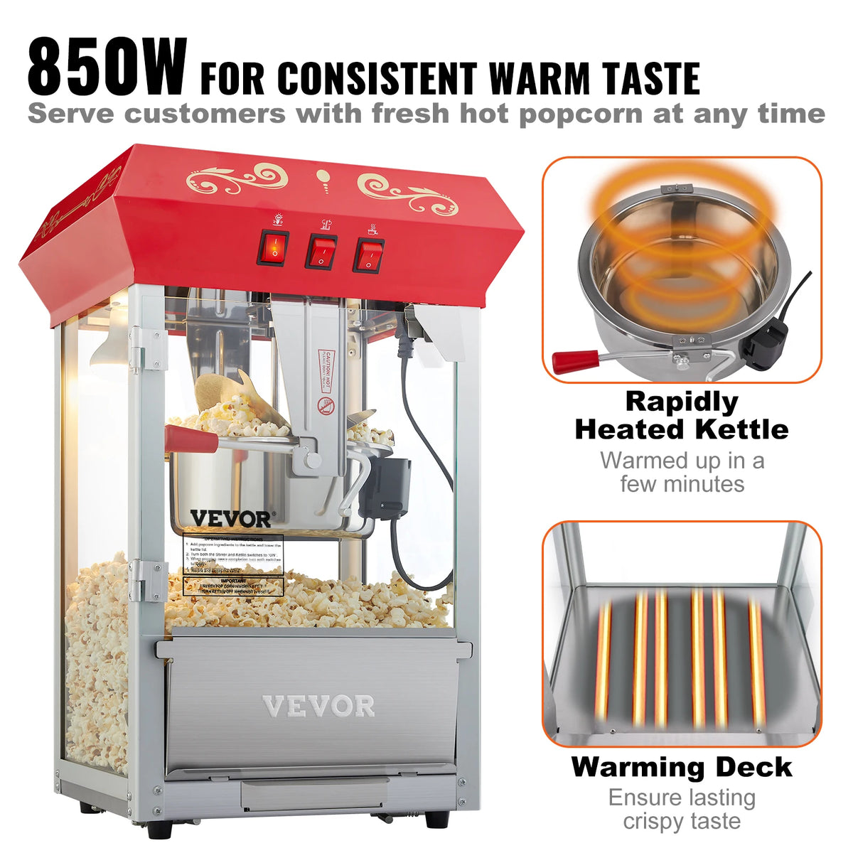 Commercial Electric Countertop Popcorn Maker Machine with SUS304 Heating Tube