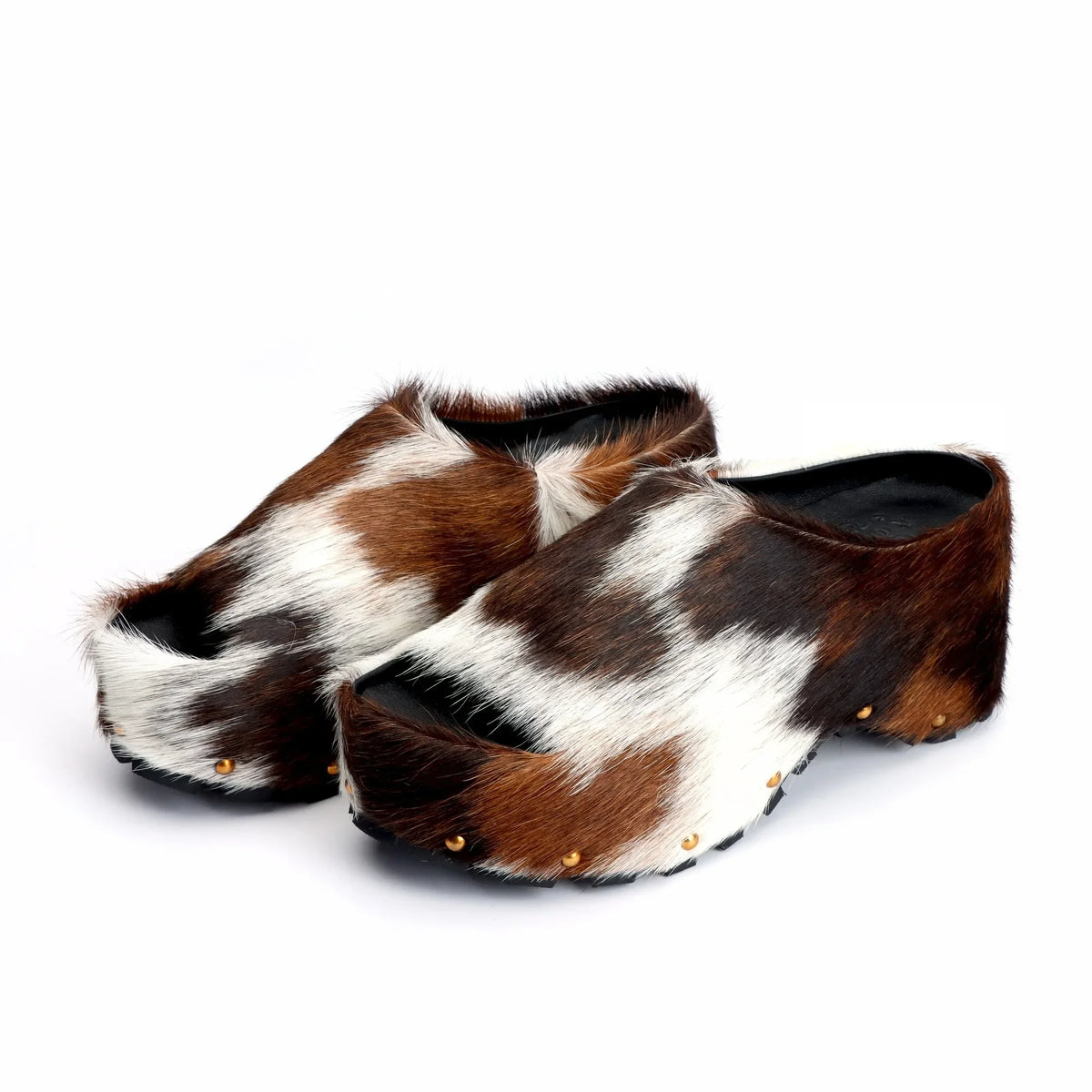 Women's Vintage Studded Arch Support Fur Platform Clogs 502
