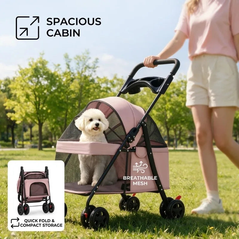 Foldable Breathable Mesh Pet Stroller for Cats Dogs
