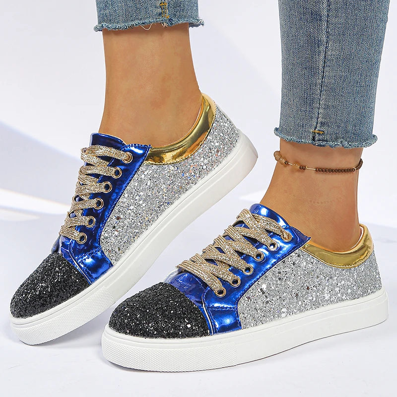 Women's Bling Lace-Up Platform Sneakers