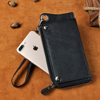 Men's Vintage Crazy Horse Genuine Leather Long Zipper Wallet