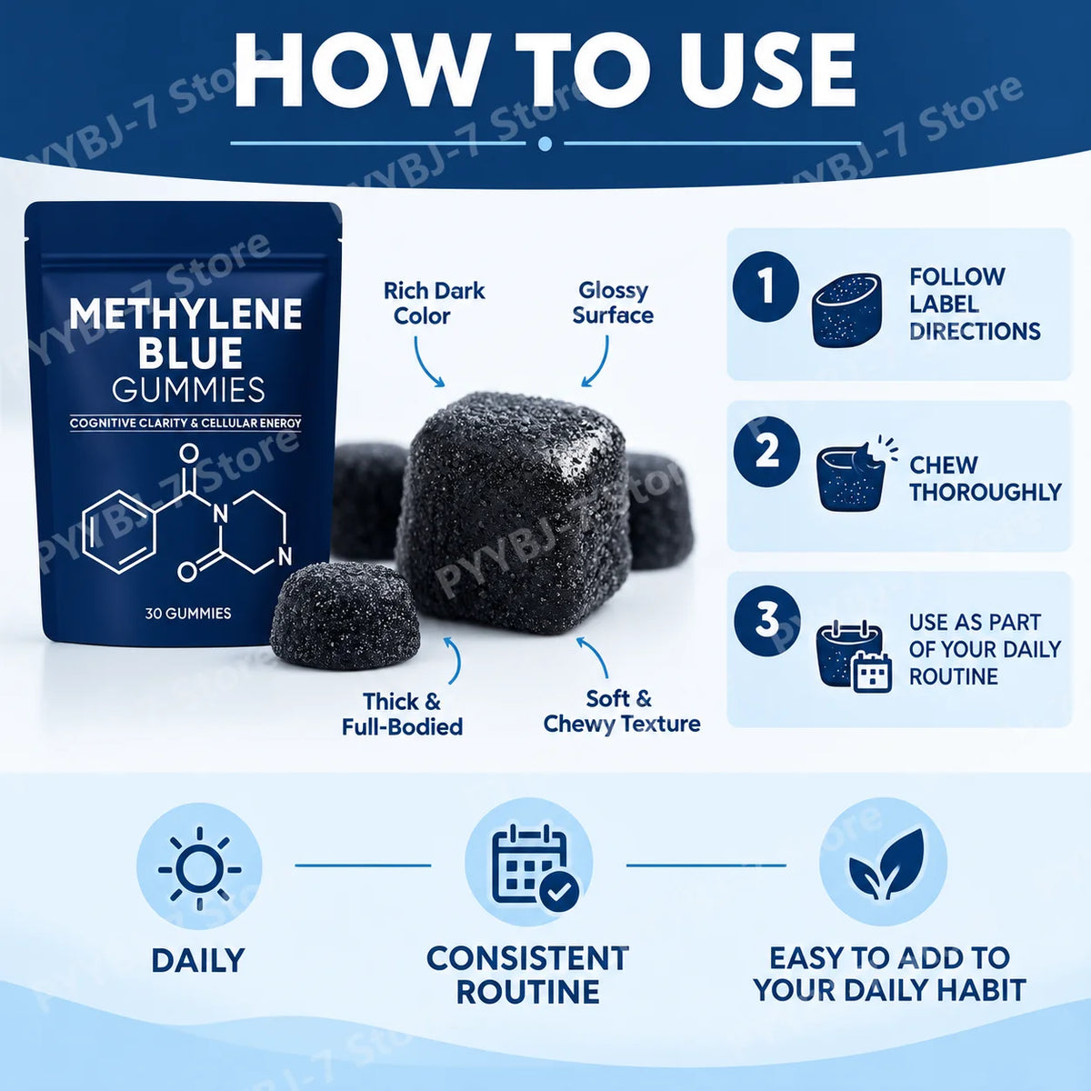 Methylene Blue Cognitive and Energy Support Dietary Supplement Gummies