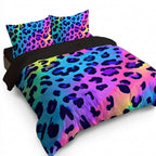 Neon Rainbow Leopard Print Duvet Cover Set with Pillowcases