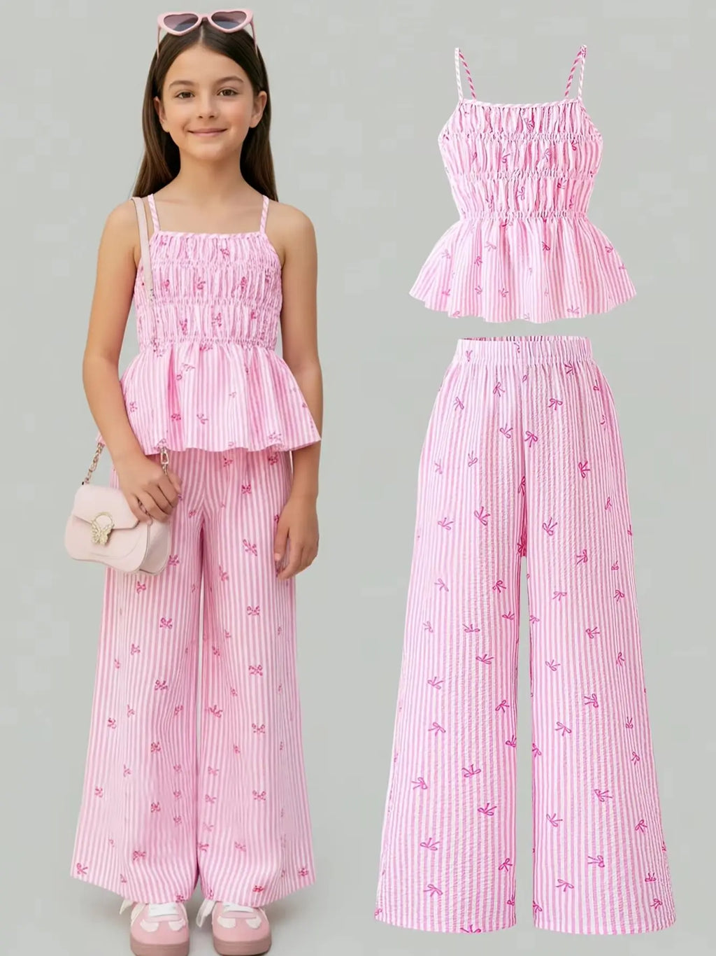 Girls' Striped Bowknot Halter Top and Pants 2-Piece Set