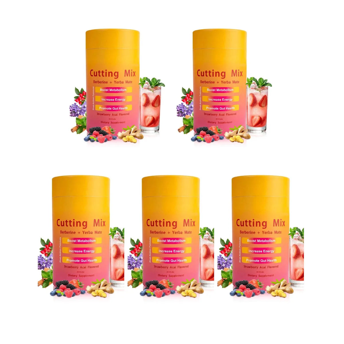 Berberine Yerba Mate Drink Mix Strawberry Acai Flavor