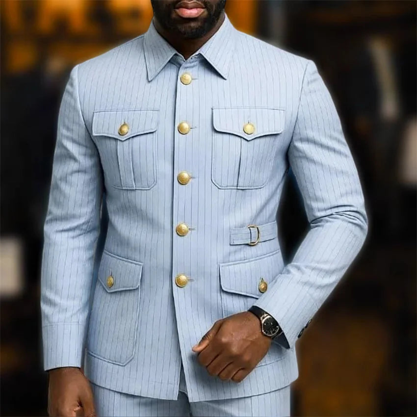 Men's Stripe Safari Slim Fit 2-Piece Suit Set