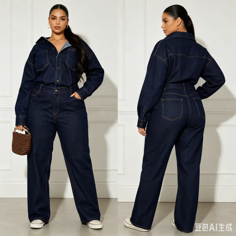 Women's Washed Denim Straight Leg Jumpsuit