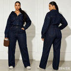 Women's Washed Denim Straight Leg Jumpsuit