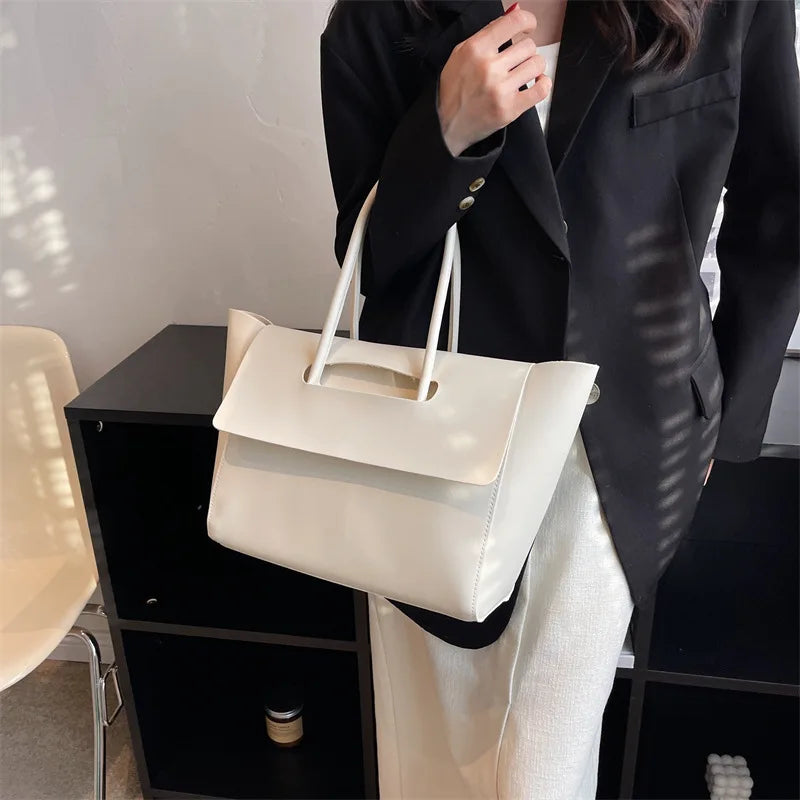 Women's Solid Color PU Leather Handbag Shoulder Tote Bag