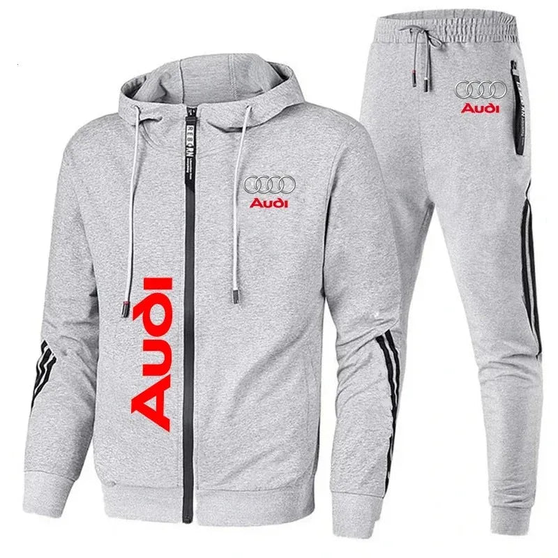 Men's Zip-Up Hooded Sweatshirt and Pants Two Piece Set