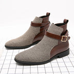 Men's Pointed Toe Buckle Chelsea Ankle Boots